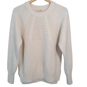 St John's Bay Ivory Cable Knit Crew Neck Sweater with Metallic Sparkles Large